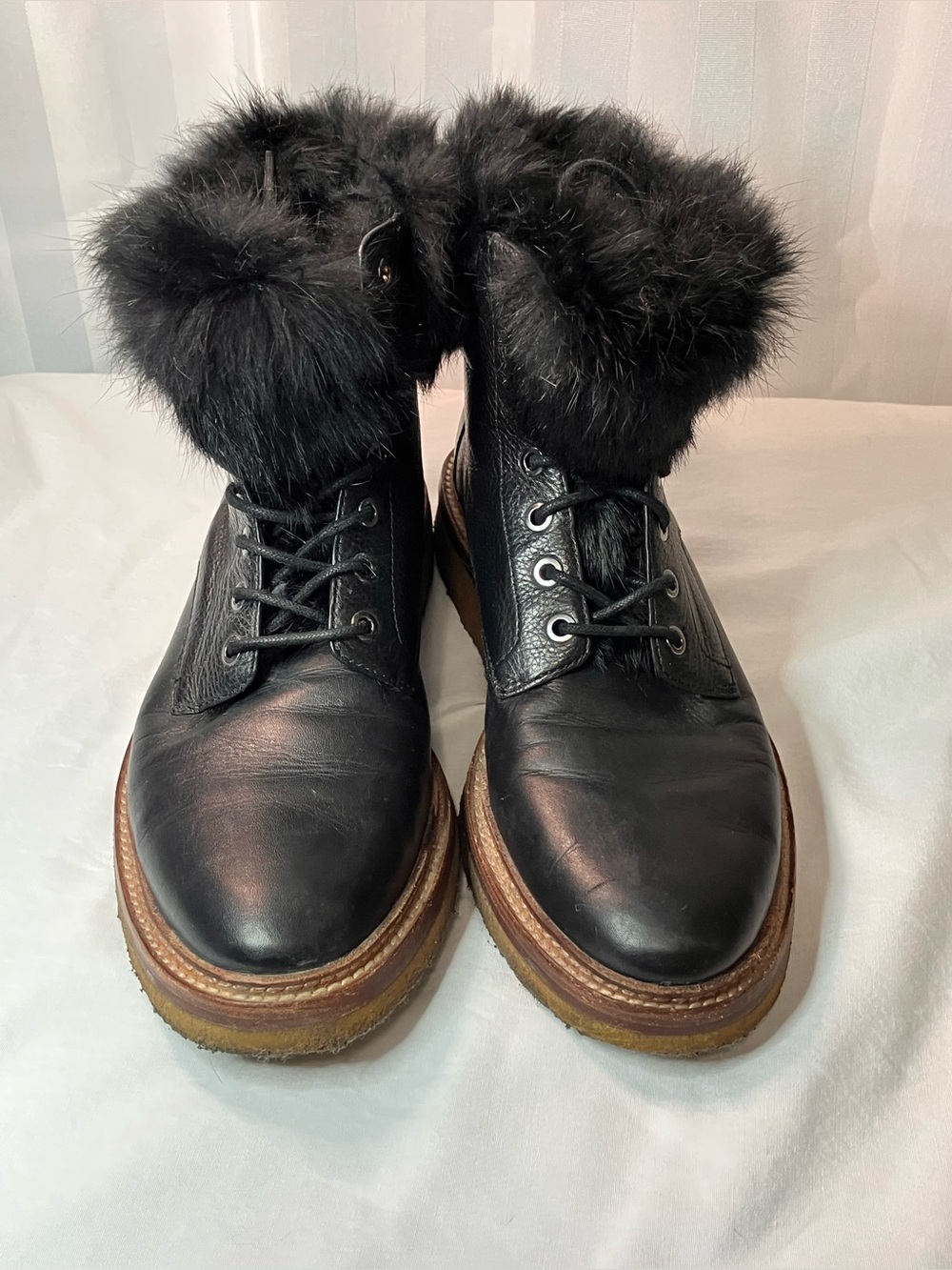 Pour La Victoire Black Leather Rabbit Fur Boots Sz 8.5 Ladies / Women’s